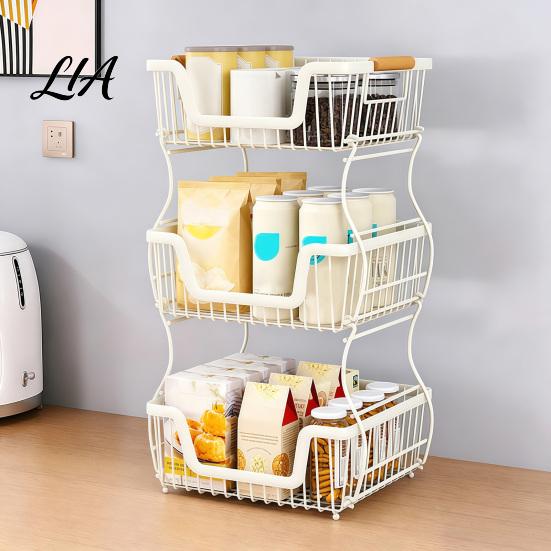Countertop Organizer Rack 2/3 Layer Rack, Heavy Duty Fruit Basket Stand, Metal Storage Space Saving Carbon Steel for Kitchen, Pantry Multipurpose