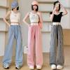 Summer Thin High-waist Retro Plaid Wide-leg Pants for Women Casual Loose and Versatile Draping Women's Trousers
