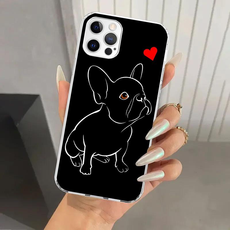 Черно-белый чехол для телефона с французским бульдогом для iPhone 16 15 14 13 12 Mini 11 Pro Max 16E X XS XR 7 Plus 8 SE 2020 Мягкий чехол Принт Sh