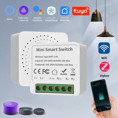 Мини умный модуль переключателя 16А/20А Tuya WiFi ZigBee, реле-автомат для DIY, двухстороннее управление с помощью приложения, пульт ДУ и голосовое управление, работает с Alexa, Google Home, автоматизация