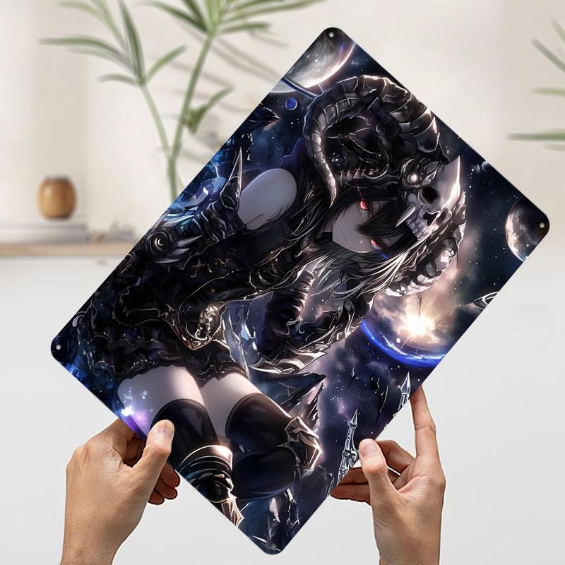Dark Anime Girl in Space Poster Customized Wall Art Vintage Metal Signs Retro Tin Plaque for Man Cave Decoration Garage Decor