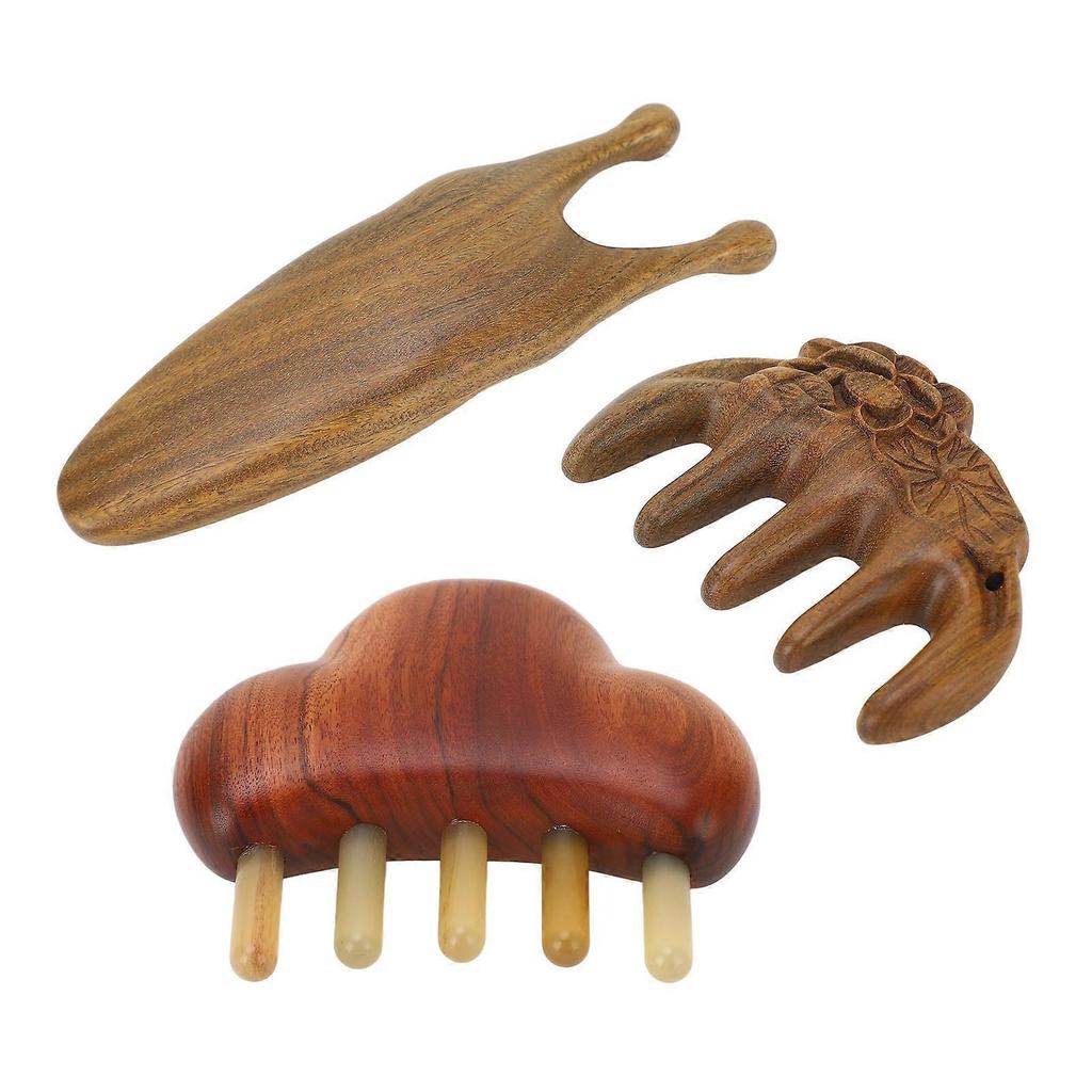 3pcs Sandalwood Meridian Comb Set Wide Comb Teeth Reduce Stress Wooden Nose Maasage Tool for Head Neck