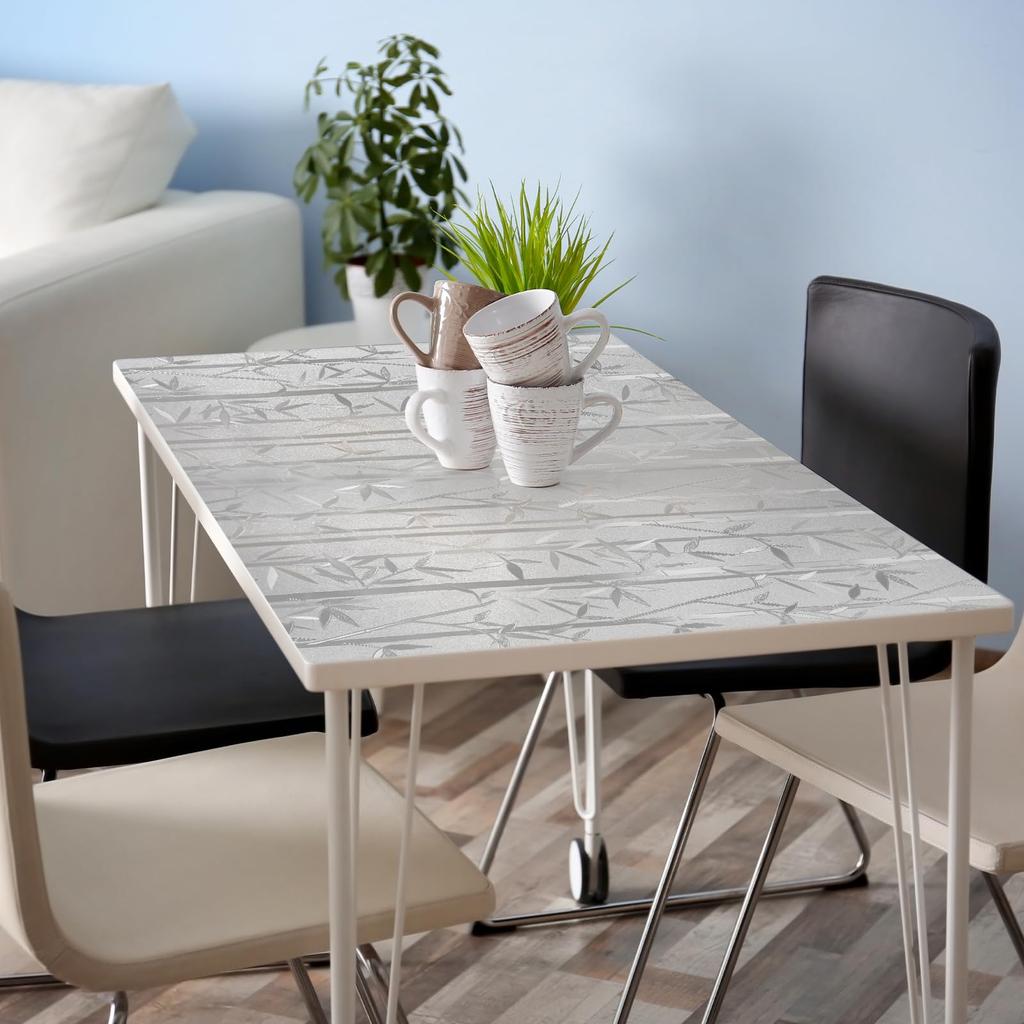 Frosted Bamboo PVC Window Film - Static Cling UV Blocking Privacy Cover for Home Bathroom Glass Doors Removable