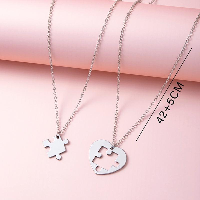 2 Pcs/Set Stainless Steel Heart Puzzle Couple Necklace Fashion Jigsaw Best Friends Brothers Sisters Necklaces Jewelry