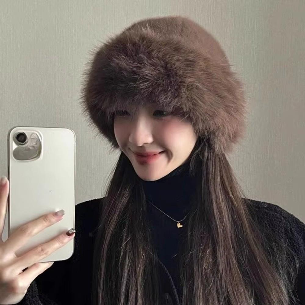 Новая пушистая меховая зимняя шапка однотонная панама утолщенная ветрозащитная рыбацкая шапка для женщин и девочек