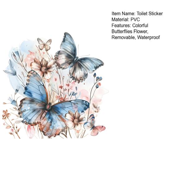 Красочные бабочки цветок наклейка на унитаз Съемная самоклеящаяся водонепроницаемая ПВХ гостиная настенная живопись цветочная ванная комната украшение крышки унитаза