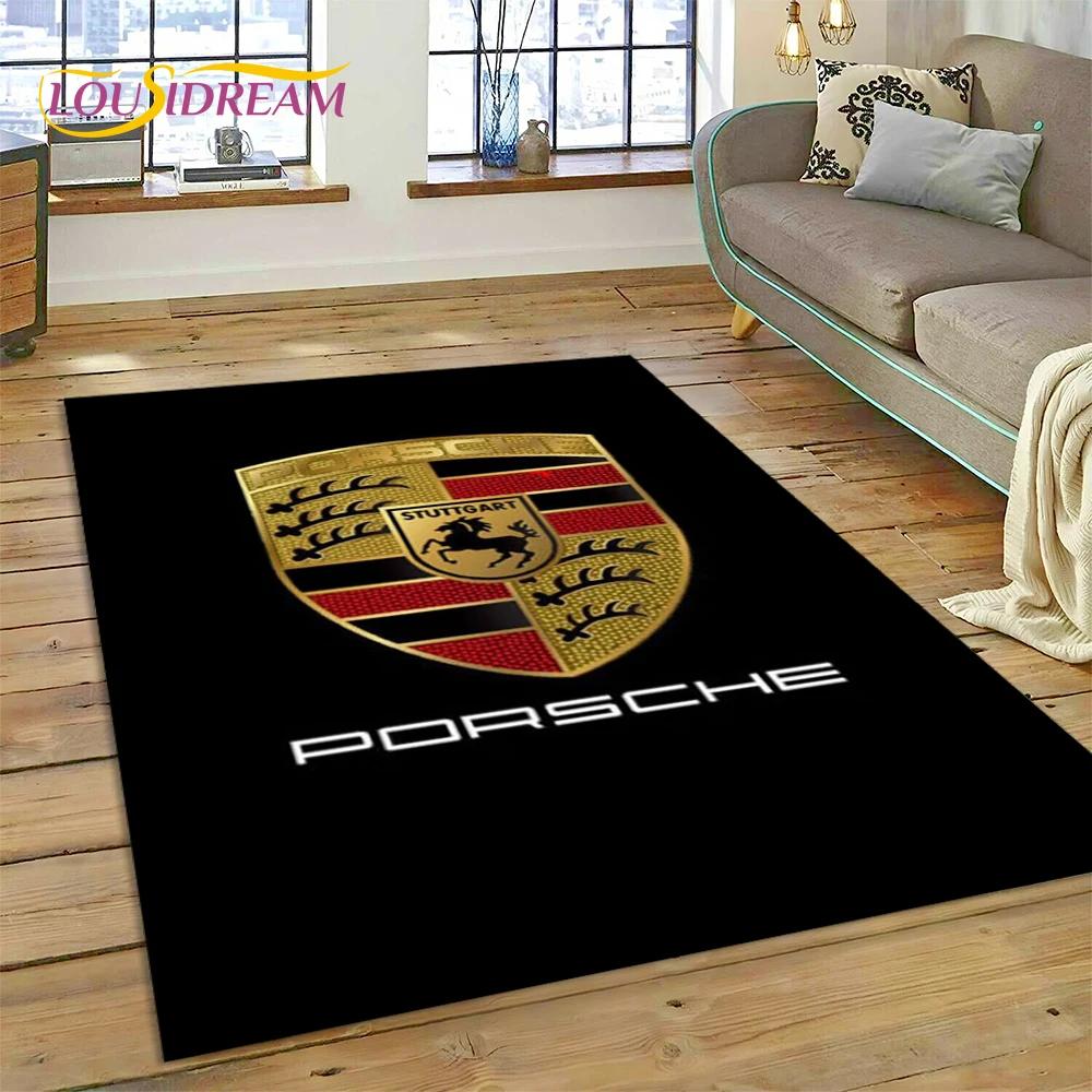 Ковер с логотипом автомобиля P-Porsche, 3D-печать, для гостиной, спальни, домашнего декора, нескользящий коврик для пола под диван, прикроватный коврик, подарок, для игр детей