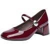 Josiny Red Women's Single Shoes, 2026 New Wedding Shoes, Summer High Heels, Mary Jane Shoes, Chunky Heel Leather Shoes