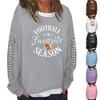 Women's Fashion Casual Long Sleeve Solid Color Printed Round Neck Top Sweatshirt