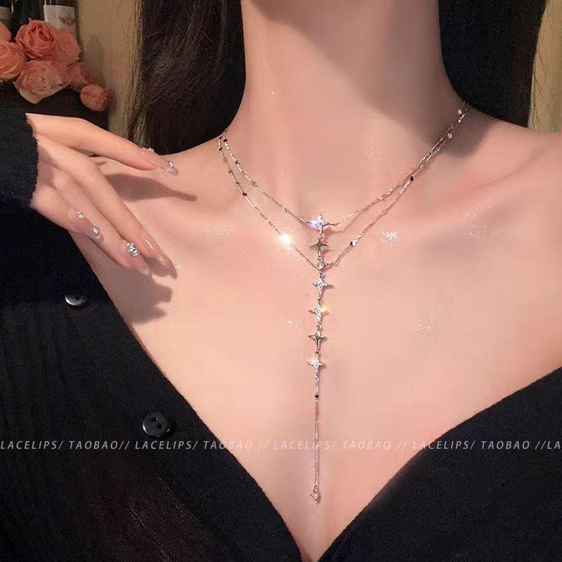 Галактика Отражения Луны~ Цепочка на грудь Двойная цепочка ожерелье Женская цепочка на тело 2025 Цепочка на ключицу Цепочка на шею Весна