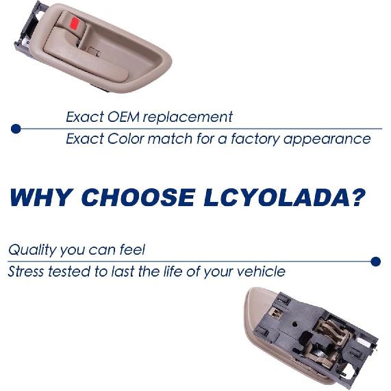 2Pcs Interior Door Handles Driver & Passenger Side For 2001-07 Toyota Sequoia, 2000-2004 Avalon, 2004-2006 Tundra - Crew Cab ONLY - Four Full-Sized