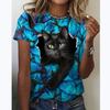 Модные футболки для женщин Harajuku повседневные топы 3D Kawaii Cat Printing Oversize женские забавные футболки с коротким рукавом летние топы 2024