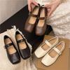 French Thick Heel Single Shoes Women's 2025 Summer New Retro One-word Buckle with Shallow Mouth Versatile Flat Mary Jane Single Shoes