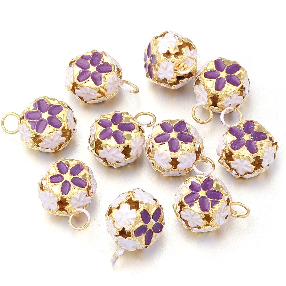 10Pcs/lot 14mm Hollow Enamel Flower Bell Charms Pendants Colorful Jingle Bell For Jewelry Making DIY Bracelet Necklace Keychain
