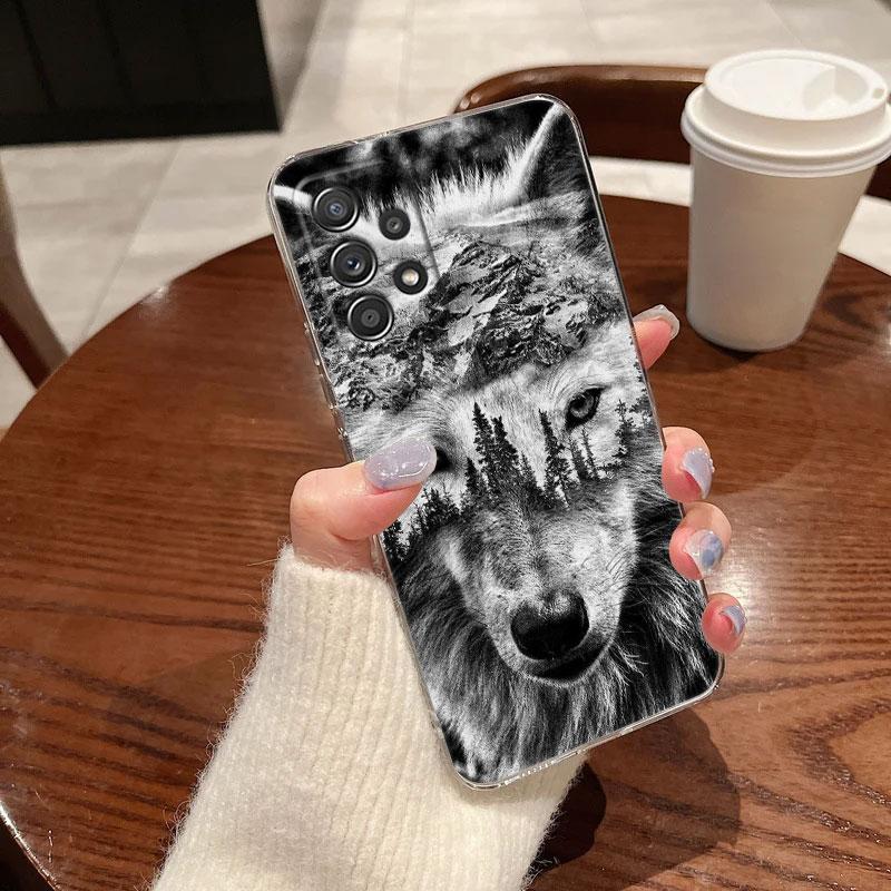 Wolf Lion Tiger Animal Clear Phone Case For Samsung Galaxy A56 A57 A37 5G A55 A54 A36 A35 A26 A25 A16 A17 A07 A52 A34 A21s Cover
