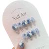 HANDMADE Artificial Nail Advanced Sea Blue Ice Glass Phototherapy Nails Reusable and Removable Nails