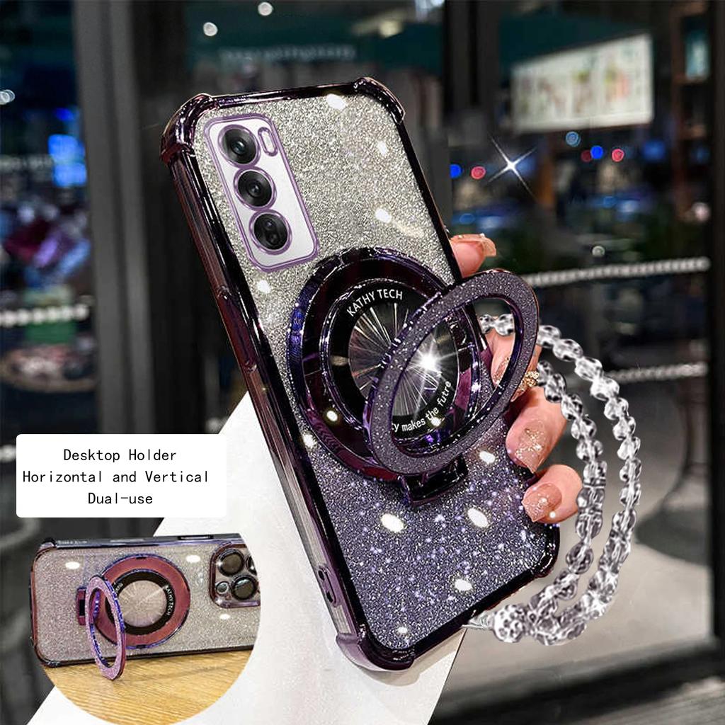 Чехол с блестками, магнитным держателем и кристальным браслетом для Samsung Galaxy S25 FE S24 Ultra S23 S20 Plus NOTE 20 Ultra