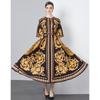 Summer Women Vintage Baroque Print Half Sleeve Loose Long Maxi Runway Party Pleated Dresses with Belt