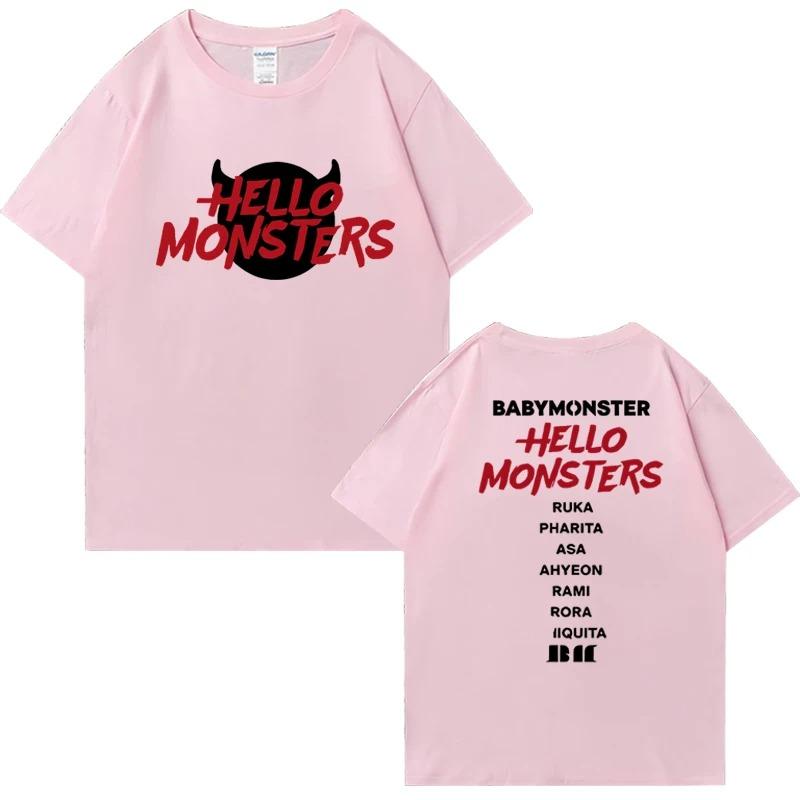 Популярные футболки Babymonster Hello Monsters World Tour 2026 Новые Унисекс Винтажная Хлопковая Одежда Мужчины Женщины Футболка с коротким рукавом