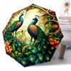 Vibrant Peacock Stained Glass Art Portable Automatic Umbrella Compact & Durable 8-Rib Design Durable Plastic & Iron Travel Essential Fashion Lovers