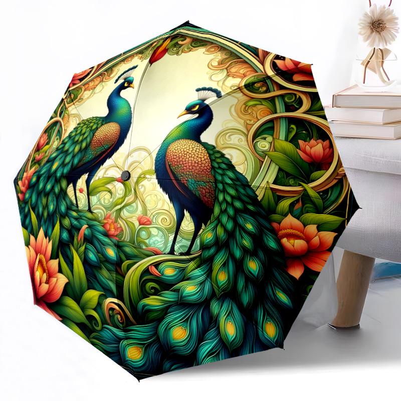 Vibrant Peacock Stained Glass Art Portable Automatic Umbrella Compact & Durable 8-Rib Design Durable Plastic & Iron Travel Essential Fashion Lovers