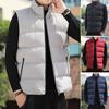 Men Cotton Waistcoat Autumn Winter Stand Collar Sleeveless Zipper Placket Jacket with Pockets Solid Color Thickened Quilted Vest Coat