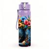 1PC Cowboy Boot Wildflower Bouquet 750ml Color Plastic Sports Water Bottle Leakproof Flip Straw Lid Suitable for Sports Office Home Use