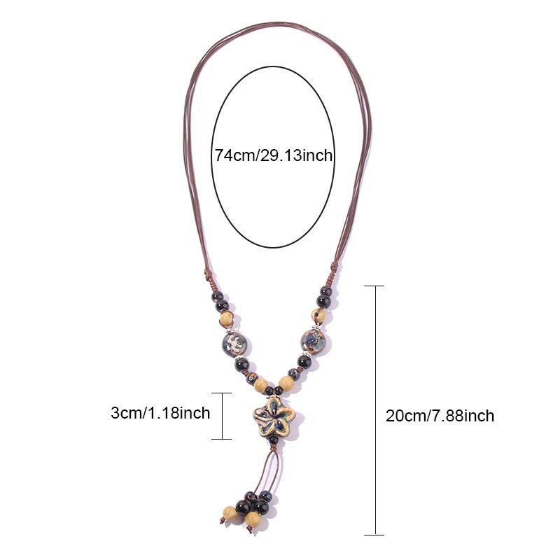 Vintage Bohemian Style Ceramic Beaded Woven Necklace For Women Girls Ethnic Style Long Necklace Jewelry Accessories Gifts