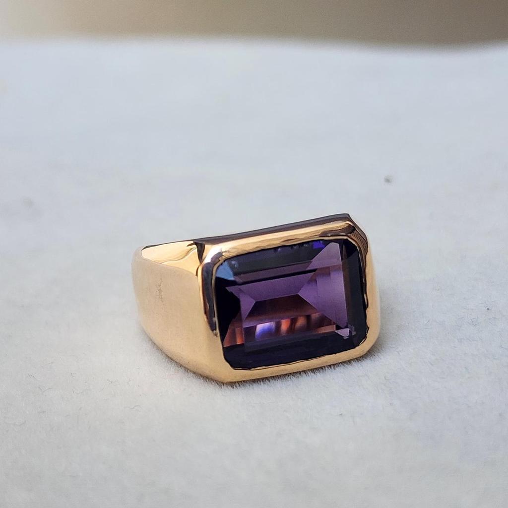 Кольцо из стерлингового серебра 925 пробы с аметистом и наполнением из розового золота, ювелирное изделие, кольцо-печатка с аметистом