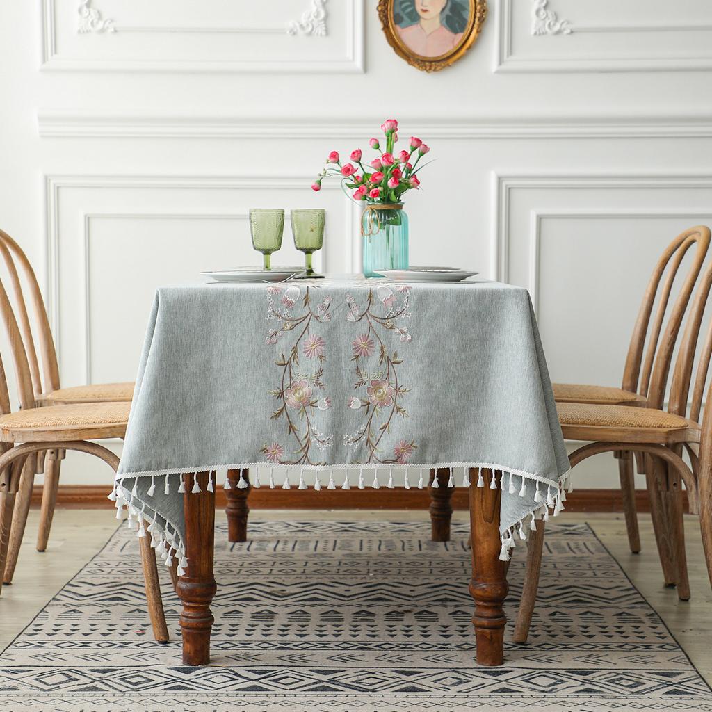 New Chinese Tablecloth Fabric Art Cotton Linen Simple Rectangular Dining Table Tassel Lace Tea Table Desk Tablecloth