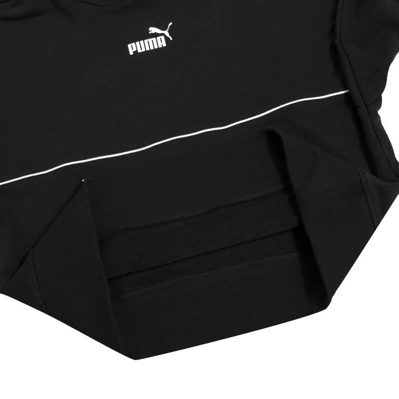 Puma Минималистичный спортивный повседневный свитер с логотипом и буквенным принтом, цветной блок, круглый вырез, заниженная линия плеч, женская футболка, черный цвет 673638-91