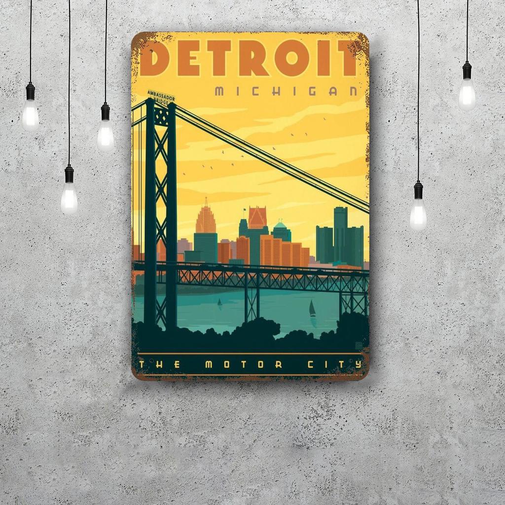 detroit Funny Bar Metal Sign Retro Plaque Vintage Sign Alcohol Drinker Pub Club Man Cave Kitchen Wall Decoration