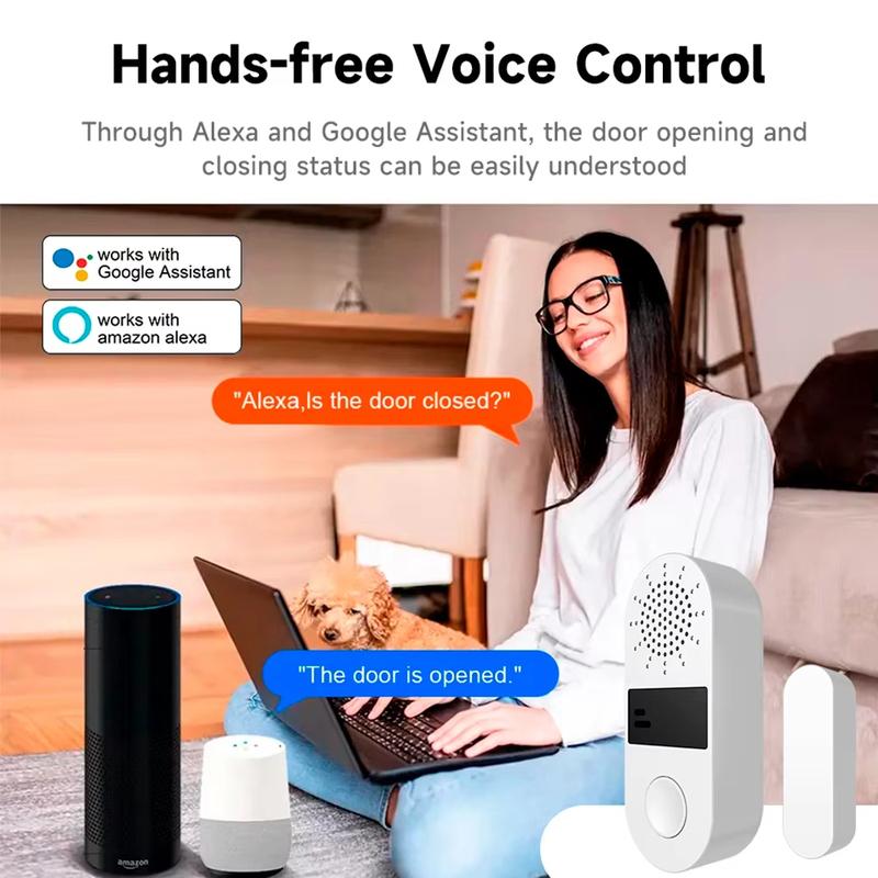 Tuya ZigBee Датчик открытия/закрытия двери/окна 130 дБ Звуковой контроль Alexa Детекторы двери Открытие/Закрытие Удаленный контроль через приложение Системы световой сигнализации
