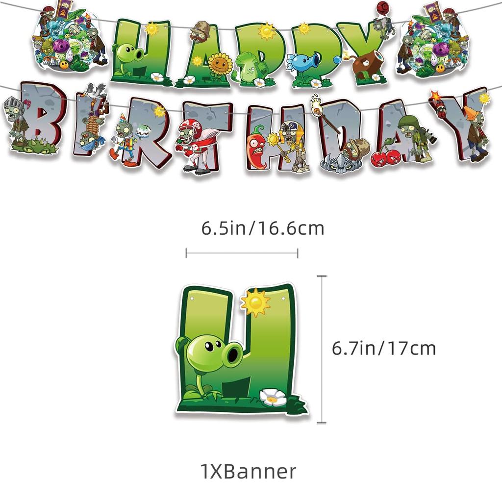 Plants Zombies Birthday Decoration Party Set Plants Zombies Game Character Green Anime Children Cute Funny Boys Girls Happy Birthday Garland Banner