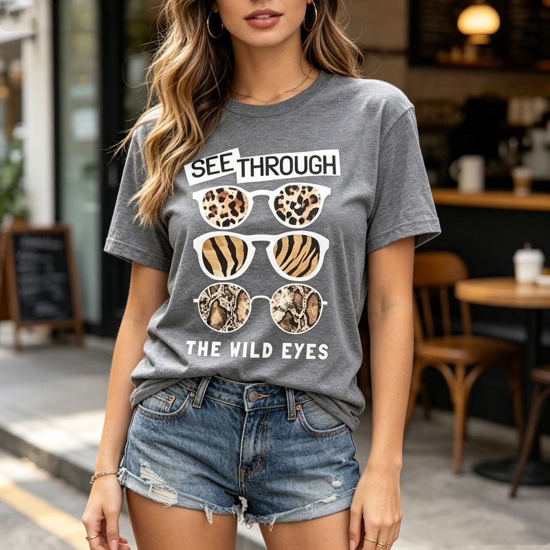 Vintage See Through Sunglasses Print Tshirt Premium Soft Cotton Casual Daily Unisex Tee Oversized T Shirt Y2k Clothes