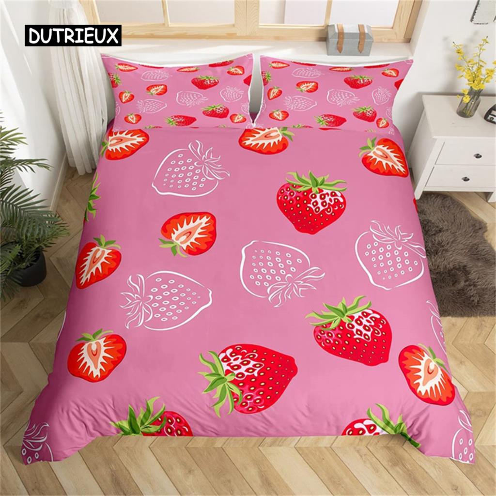 Пододеяльник с милым рисунком клубники для девочки-подростка, комплект из микрофибры, синяя звезда, желтый цветочный пододеяльник, декор для спальни