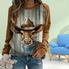 Fall Autumn Women'S Fashion O Neck Long Sleeve T-Shirt Loose Clothes Cow Print T Shirt for Girls Street
