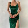 Платье бодикон с высоким разрезом для женщин, без рукавов, на бретелях-спагетти, миди, для выхода в свет, сексуальное платье для вечеринки или коктейля с вырезом-качелькой
