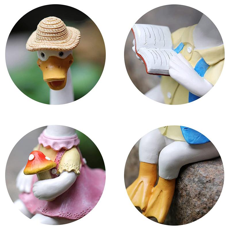 2 шт. утки, садовые украшения для чтения, пара животных, скульптуры, украшения, пара уток, подарок из смолы, декор для внутреннего и внутреннего дворика