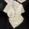 2025 Summer Short Sleeve Tops and Shorts Pajamas for Wome N Korean 2 Piece Set Silk Fashion Sleepwear Elegant Print Satin Pajama Set Young Girl