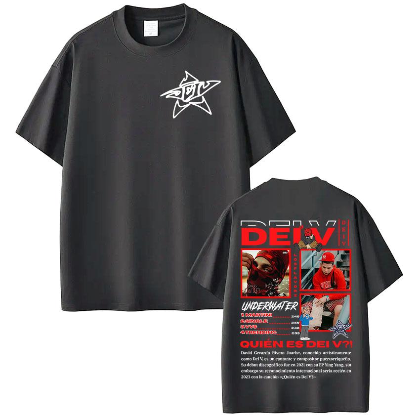 Rapper Dei V Quien Es Dei V Tour 2025 Album Tshirts Unisex Fashion High Quality Cotton Tshirt Hip Hop Gothic Short Sleeve Tees