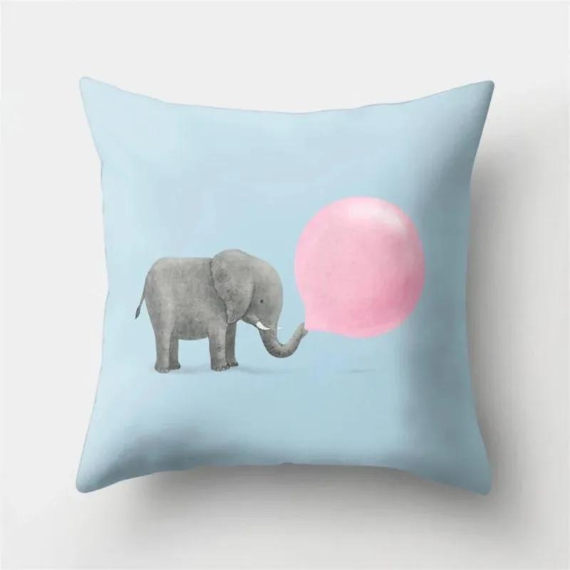 1 Pcs Cartoon Elephants Print Throw Pillow Cover Cushion Case Home Decoration