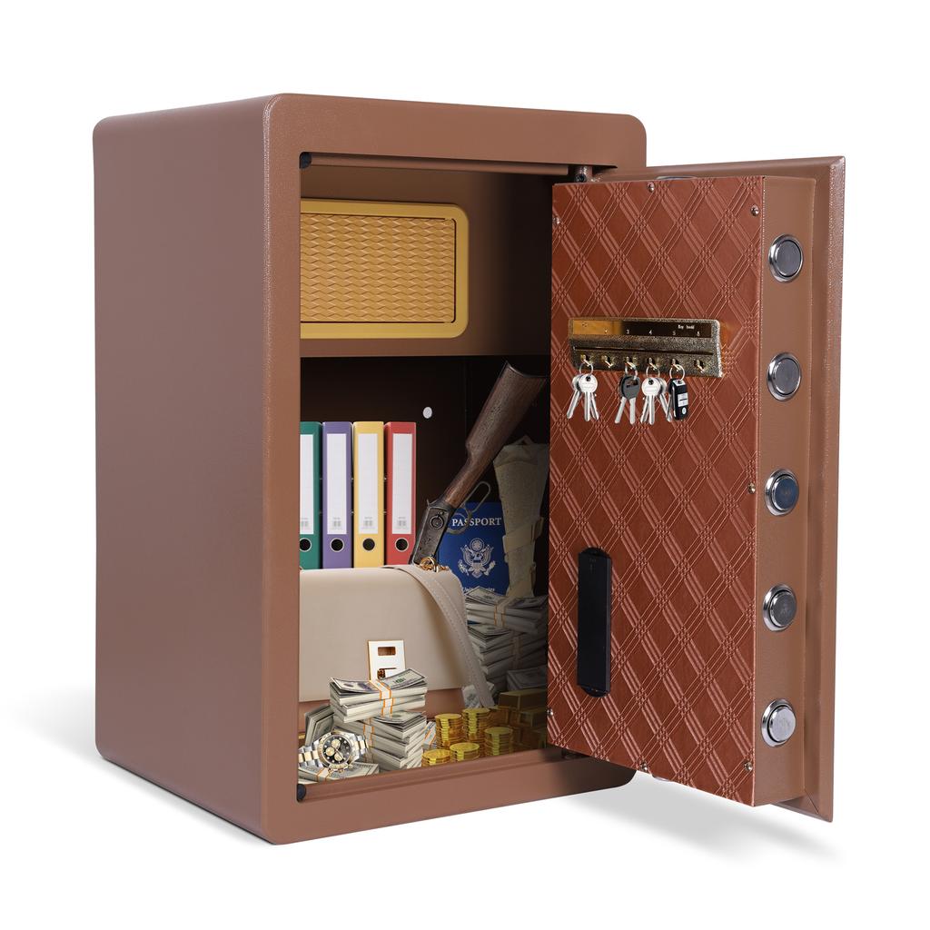 SucceBuy Single Door 2.75inch Safe Box with Key Lock Password & Fingerprint Safe Lock Box with Fireproof Bag Key Rack and Alert