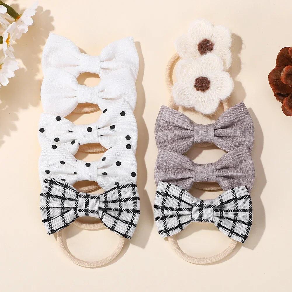 10 шт./набор Мультяшные повязки на голову с бантом и цветком для детей, девочек, милые резинки для волос, модные эластичные резинки, веревки для волос, аксессуары для волос