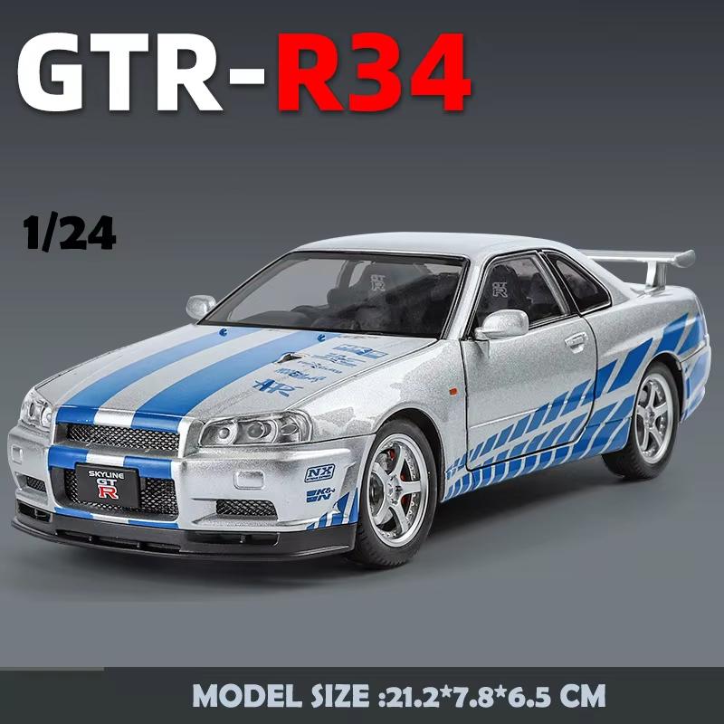 2024 New 1/24 Nissan Skyline GTR-R34 Fast & Furious Alloy Car Model Sound Light Collective Miniature Voiture Diecast Toy Vehicle Boy Gift