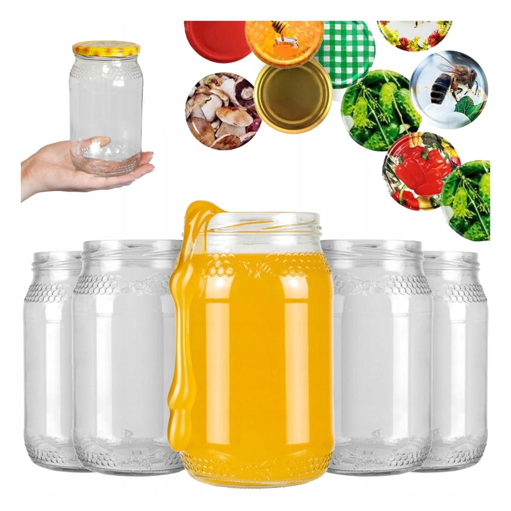 48x Jar 900 ml BEE HONEYCOMB with screw cap fi82 for HONEY jars 0.9L