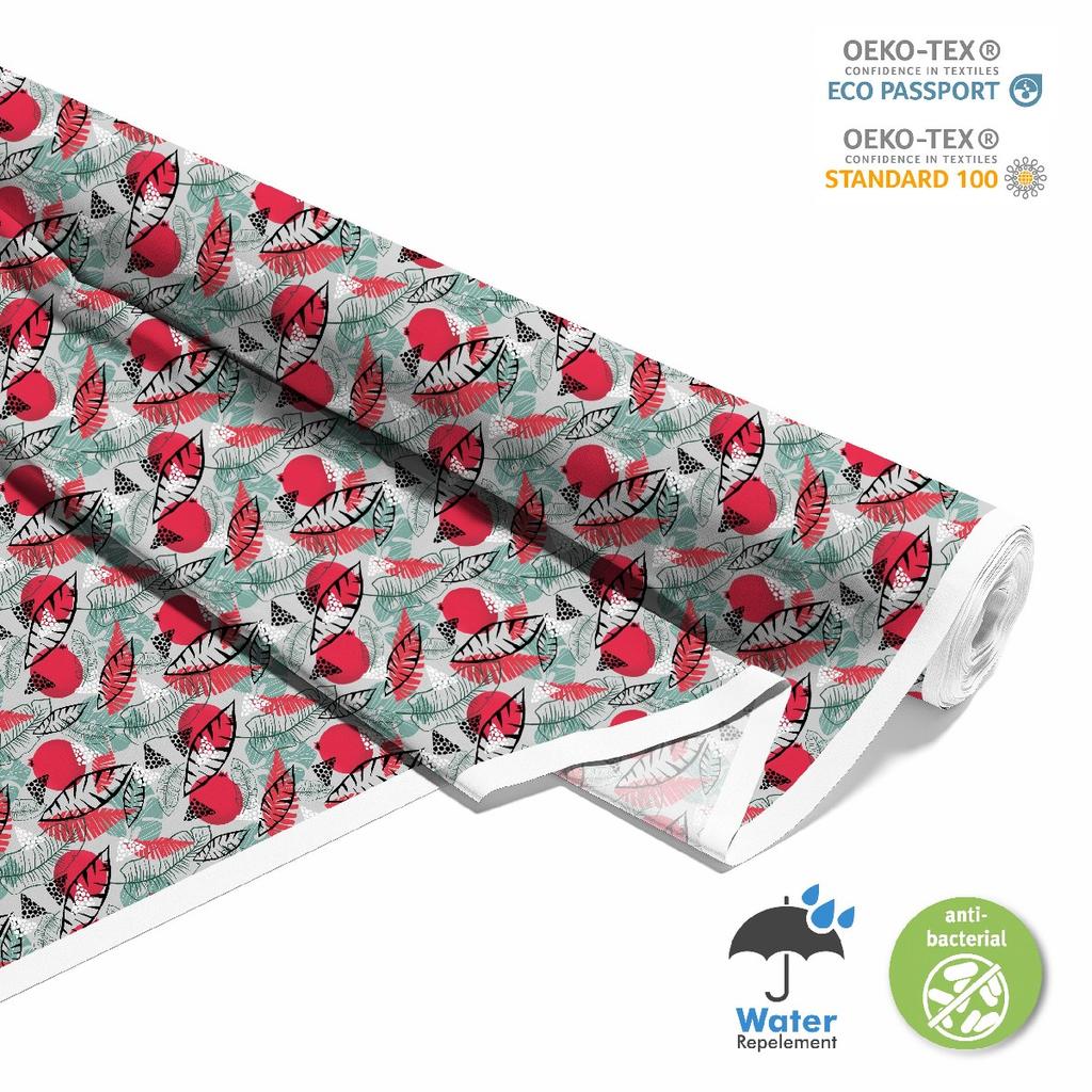 Outdoor Dekostoffe Oxford - Motiv Tropische Blätter Und Granatäpfel I Dx613