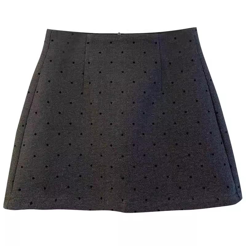 Slightly Chubby Girls' Polka Dot Woolen Half-Length Skirt - 2025 Spring/Autumn Korean Style, Elegant Fit, Retro Hip-Hugging Design