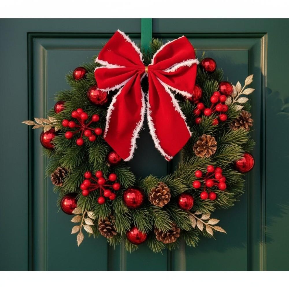 With LED Light and Bow Christmas Garland Xmas Hanging Ornaments Window