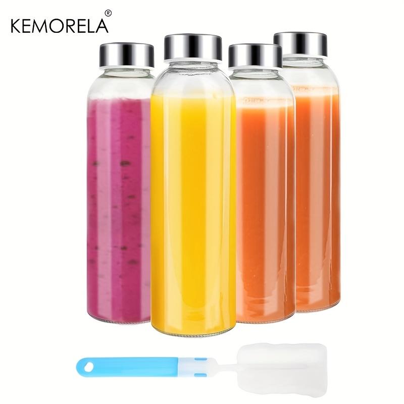 KEMORELA 3/4/6 шт. Прозрачные стеклянные бутылки с крышками 530 мл, Многоразовые стеклянные бутылки для воды с крышкой из нержавеющей стали для сока, молочного чая